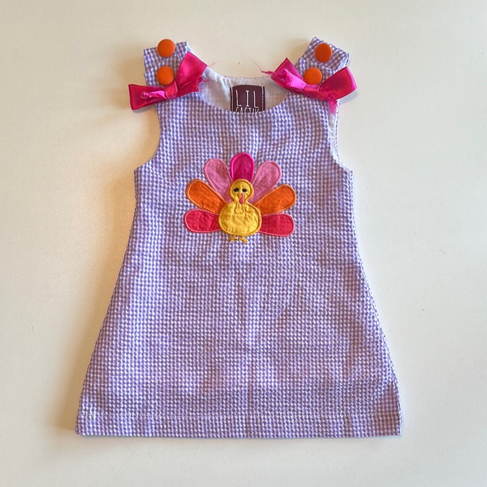 Thanksgiving Smocked Purple 3-6mos Dress - see photos for damaged bows